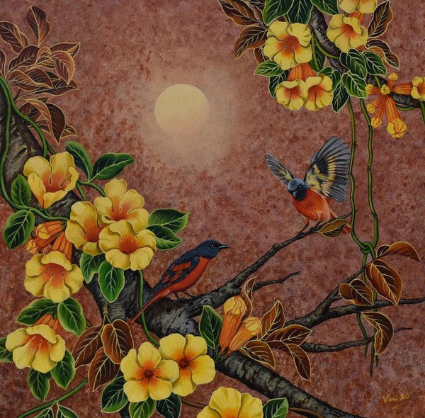 Nature acrylic painting titled 'Duet 10', 24x24 inches, by artist Vani Chawla on Canvas