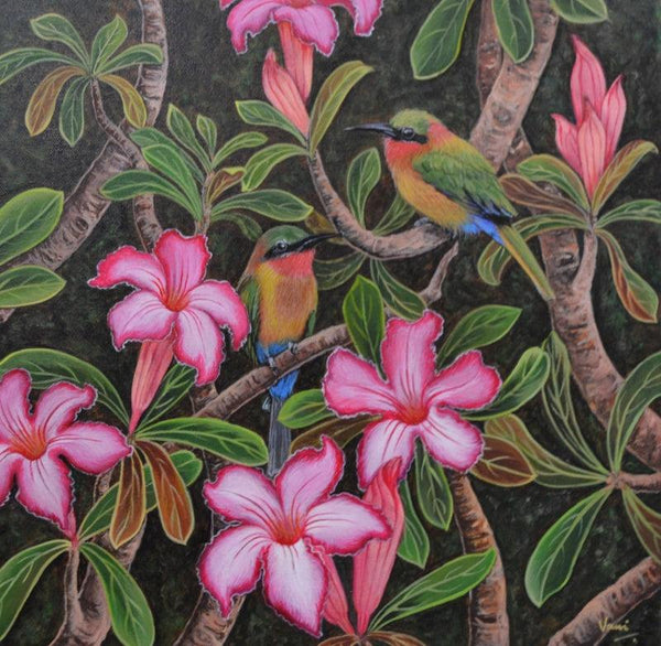 Nature acrylic painting titled 'Duet 3', 15x15 inches, by artist Vani Chawla on Canvas