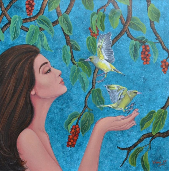 Figurative acrylic painting titled 'Dulcet Dream 2', 24x24 inches, by artist Vani Chawla on Canvas