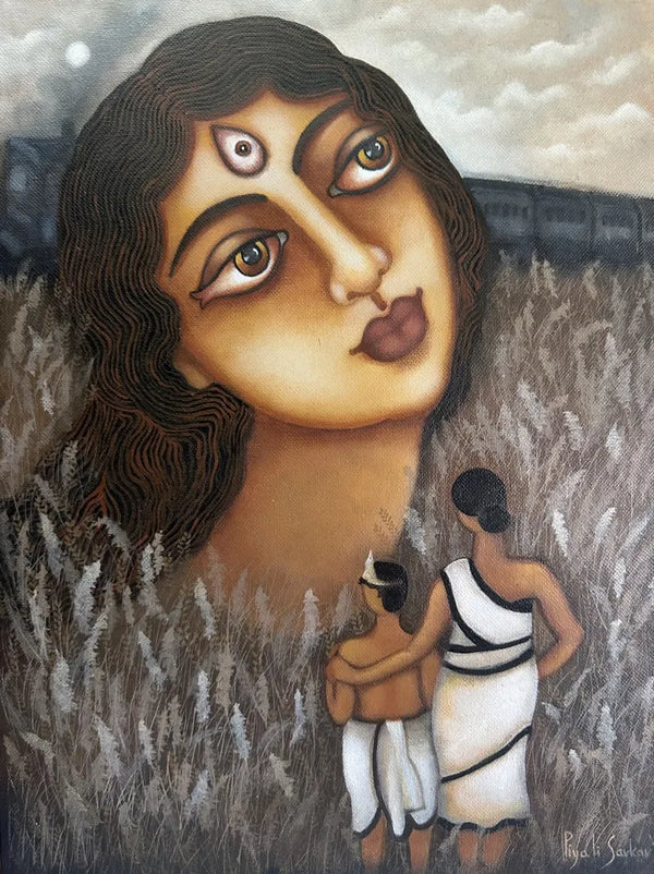 Religious acrylic painting titled 'Durga 4', 16x12 inch, by artist Piyali Sarkar on Canvas