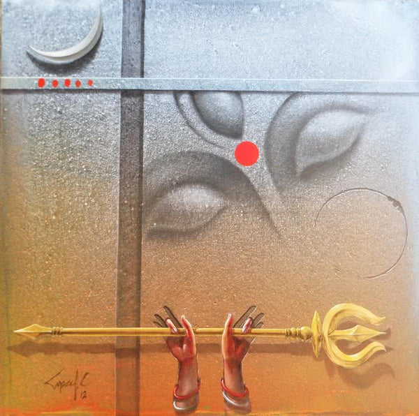 Religious acrylic painting titled 'Durgeswaree', 36x36 inches, by artist Gopal Chowdhury on Canvas