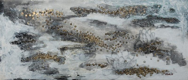 Nature mixed media titled 'Ebb And Flow', 27x64 inches, by artist Veena Advani on Canvas