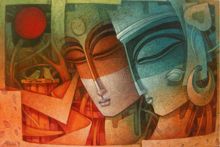 Figurative acrylic painting titled 'Egyptian King and Queen III', 36x54 inches, by artist Nityam Singha Roy on Canvas