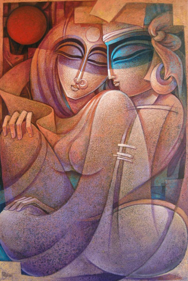 Figurative acrylic painting titled 'Egyptian King and Queen V', 36x54 inches, by artist Nityam Singha Roy on Canvas