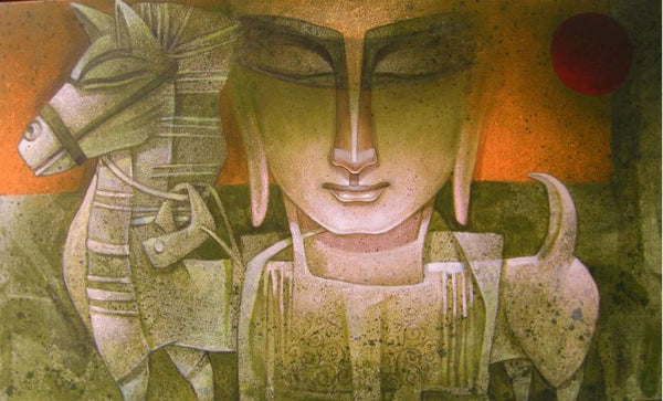 Figurative acrylic painting titled 'Egyptian King', 36x60 inches, by artist Nityam Singha Roy on Canvas