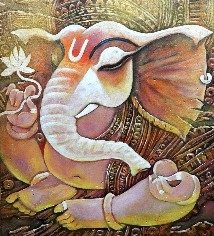 Religious acrylic painting titled 'Ekadanta', 20x18 inches, by artist Subrata Ghosh on Canvas