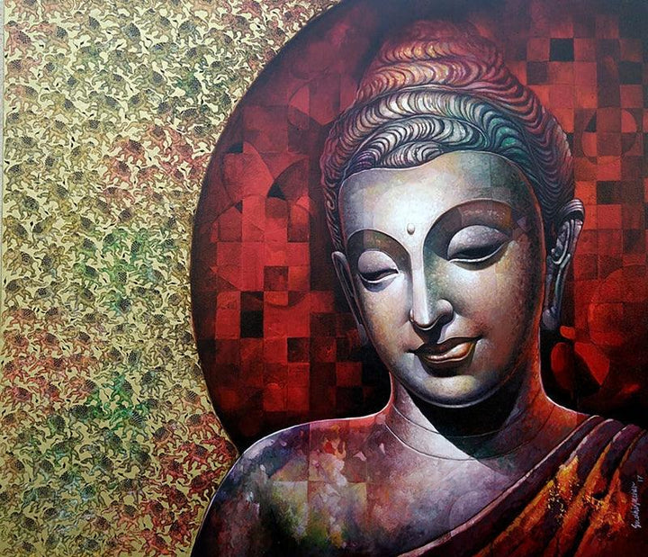 Religious acrylic painting titled 'Element Of Nature', 34x44 inches, by artist Sudhir Meher on Canvas