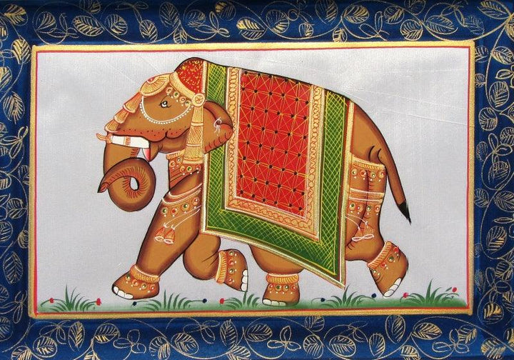 Animals miniature traditional art titled 'Elephant 1', 8x12 inches, by artist Unknown on Silk