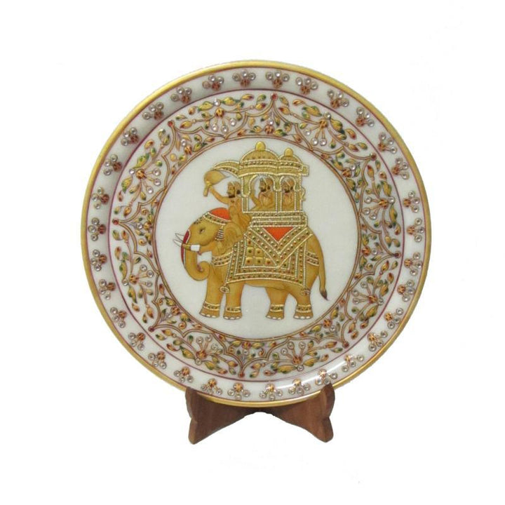 Lifestyle craft titled 'Elephant Marble Plate', 12x12x1 inches, by artist Ecraft India on Marble