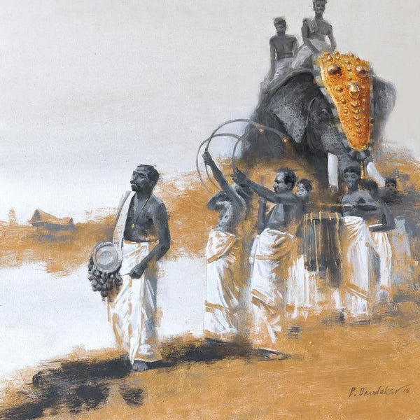 Figurative acrylic painting titled 'Elephant Procession 1', 24x24 inches, by artist Pankaj Bawdekar on Canvas