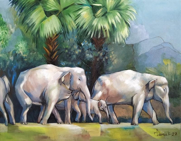 Animals acrylic painting titled 'Elephant With Nature', 16x20 inches, by artist Tamali Das on Canvas