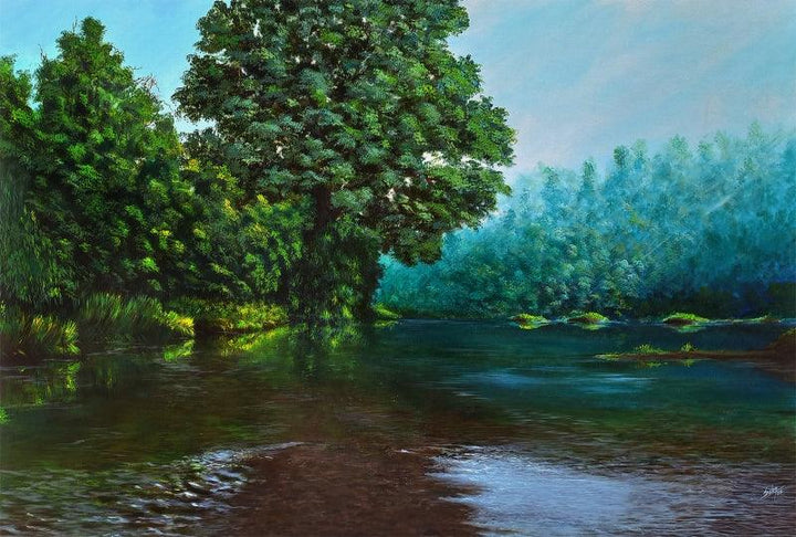 Nature acrylic painting titled 'Elixer', 30x48 inches, by artist Seby Augustine on Canvas