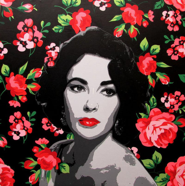 Figurative acrylic painting titled 'Elizabeth Taylor', 48x48 inches, by artist Sujit Karmakar on Canvas