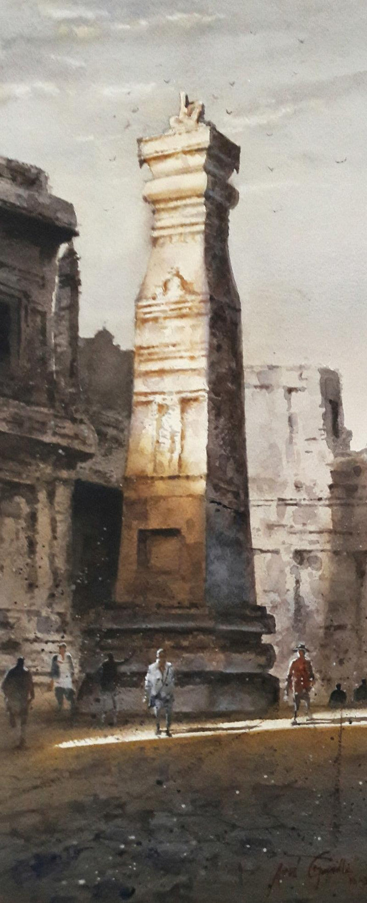 Cityscape watercolor painting titled 'Ellora 3', 15x22 inches, by artist Atul Gendle on Paper