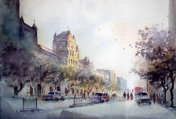 Cityscape watercolor painting titled 'Elphinstone College', 22x15 inches, by artist Swapnil Mhapankar on handmade paper