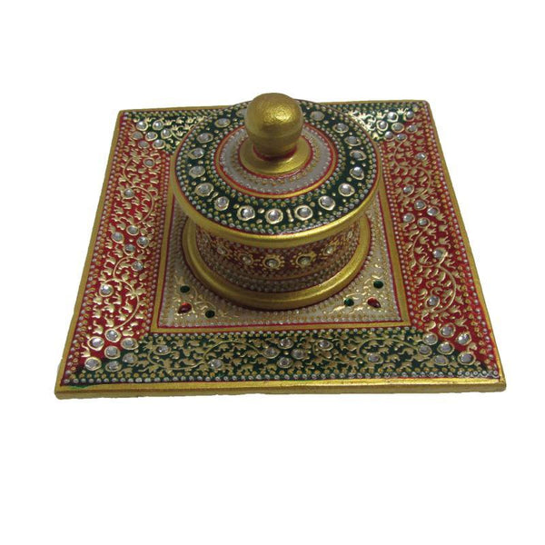 Lifestyle craft titled 'Embossed Multicolored Box Tray', 4x6x6 inches, by artist Ecraft India on Marble