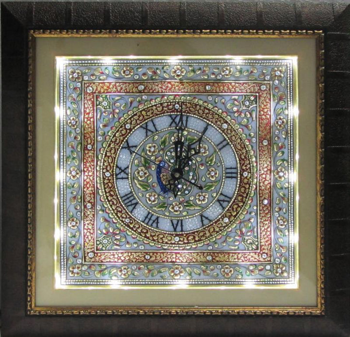 Lifestyle craft titled 'Embossed Wall Clock', 17x17x2 inches, by artist Ecraft India on Marble