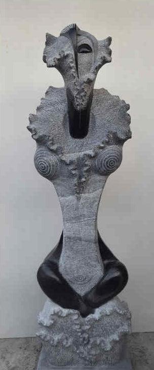 Figurative sculpture titled 'Embrace Of Nature', 67x18x9 inches, by artist Pankaj Gahlot on Black Marble