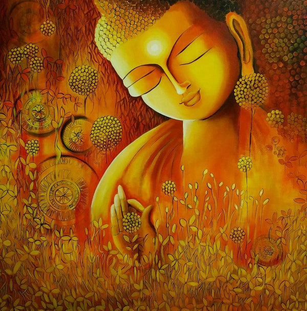 Religious acrylic painting titled 'Emerging Buddha 3', 30x30 inches, by artist NITU CHHAJER on Canvas