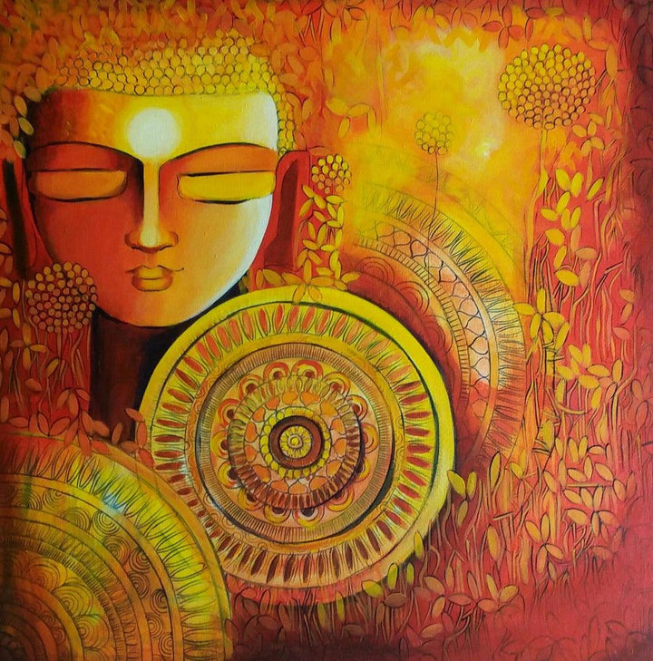 Religious acrylic painting titled 'Emerging Budhha 1', 24x24 inches, by artist NITU CHHAJER on Canvas