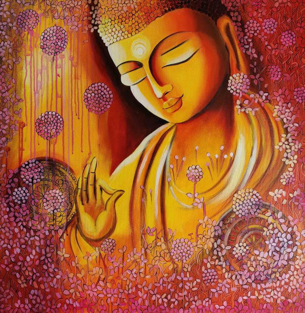 Religious acrylic painting titled 'Emerging Budhha 4', 30x30 inches, by artist NITU CHHAJER on canvas