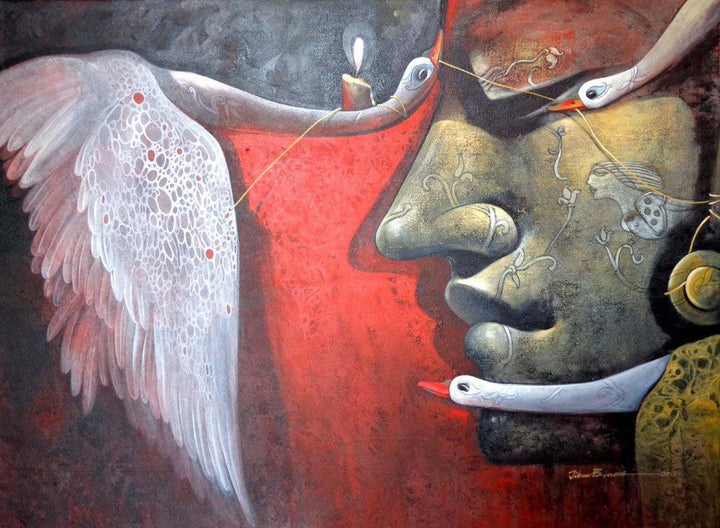 Figurative acrylic painting titled 'Emotion', 36x48 inches, by artist Jiban Biswas on Canvas