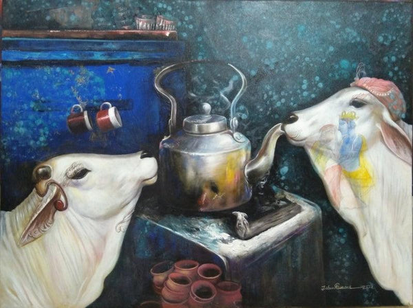 Animals acrylic painting titled 'Emotional Attachment', 36x48 inches, by artist Jiban Biswas on Canvas