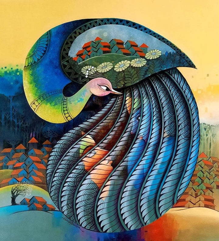 Animals acrylic painting titled 'Enchant 12', 39x43 inches, by artist Sanjay Tandekar on Canvas