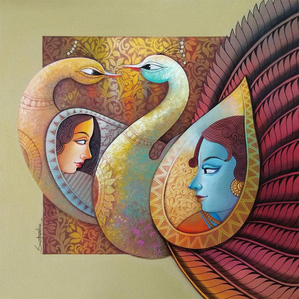 Religious acrylic painting titled 'Enchant 8', 36x36 inches, by artist Sanjay Tandekar on Canvas