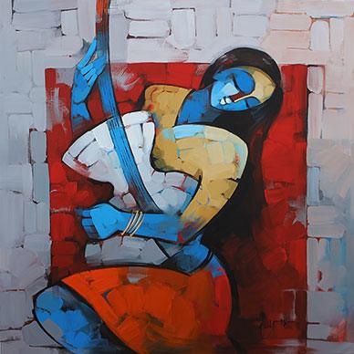 Figurative acrylic painting titled 'Enchanting 3', 48x48 inches, by artist Deepa Vedpathak on Canvas