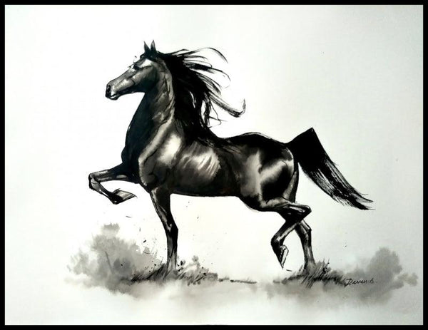 Animals ink watercolor painting titled 'Endurance 01', 11x15 inches, by artist Deven Ramesh Bhosale on Paper