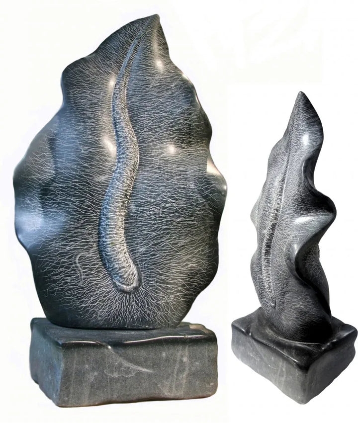 contemporary  sculpture titled 'Energy Leaf', 24x8 inch, by artist Parminder Singh on Black Marble