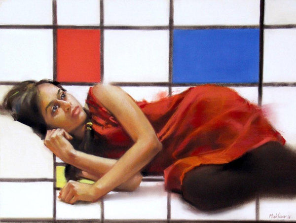 Figurative dry pastel painting titled 'Envoleped By Mondrian Pastel', 16x22 inches, by artist Mukta Avachat on Paper