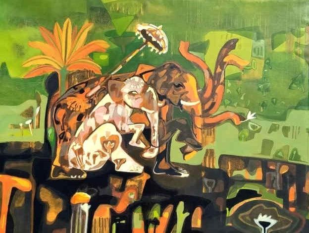 Animals acrylic painting titled 'Erawat', 36x48 inches, by artist Rohit Joshi on Canvas