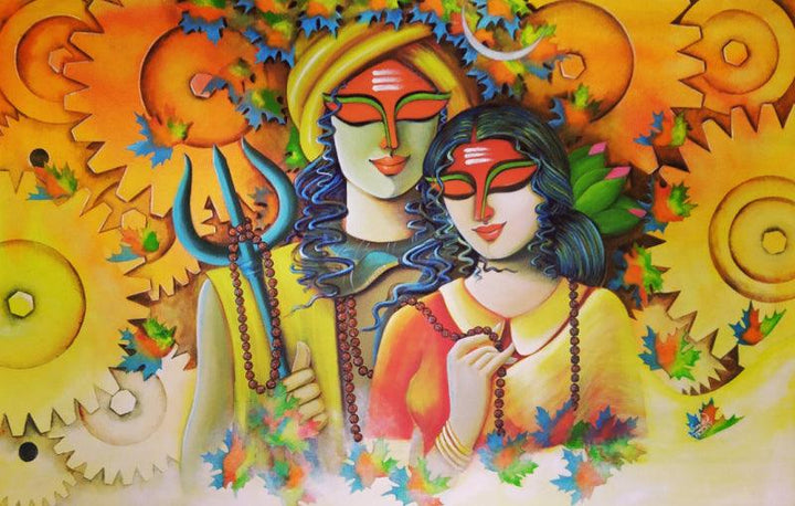 Religious acrylic painting titled 'Espousal 2', 32x49 inches, by artist Susmita Mandal on Canvas