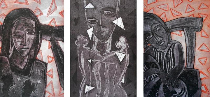 Figurative printmaking titled 'Essence', 20x40 inches, by artist Priya Bambal on Paper