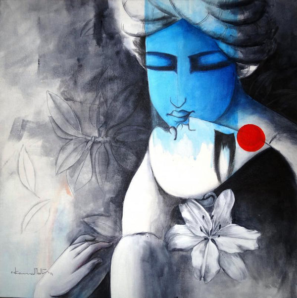 Figurative acrylic painting titled 'Eternal Love', 24x24 inches, by artist Kamal Nath on Canvas