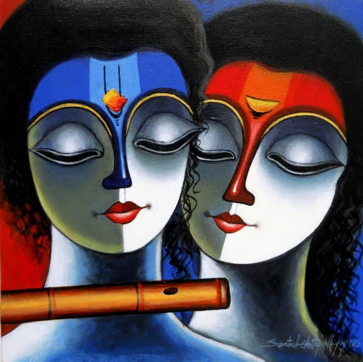 Figurative acrylic painting titled 'Eternal Love II', 12x12 inches, by artist Santosh Chattopadhyay on Canvas