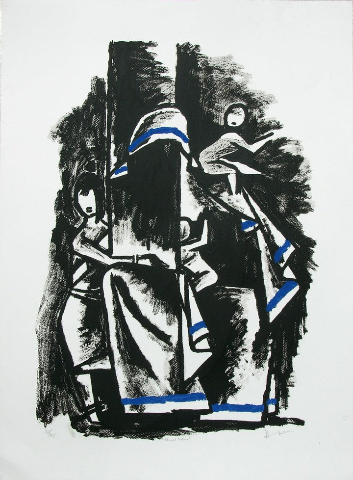 Figurative serigraphs painting titled 'Eternal Mother 2', 40x30 inches, by artist M. F. Husain on Paper