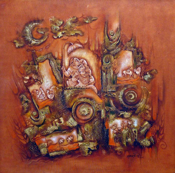 Abstract acrylic painting titled 'Ethenic Art', 36x36 inches, by artist Suman Dongre on Canvas