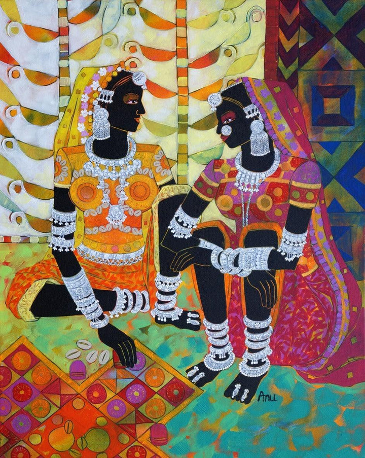 Figurative acrylic painting titled 'Ethnic Serendipity 150', 30x24 inches, by artist Anuradha Thakur on Canvas