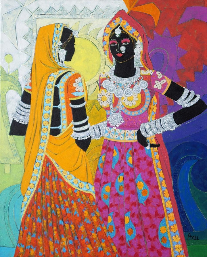 Figurative acrylic painting titled 'Ethnic Serendipity 170', 30x24 inches, by artist Anuradha Thakur on Canvas