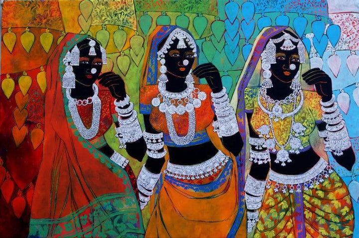 Figurative acrylic painting titled 'Ethnic Serendipity 172', 20x30 inches, by artist Anuradha Thakur on Canvas