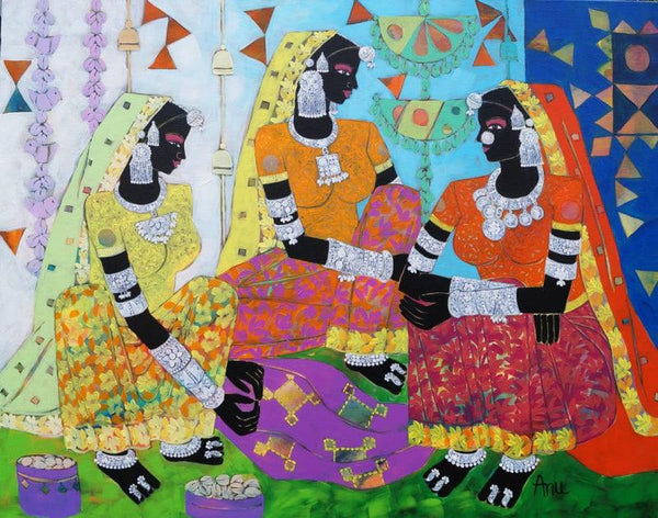 Figurative acrylic painting titled 'Ethnic Serendipity 256', 24x30 inches, by artist Anuradha Thakur on Canvas