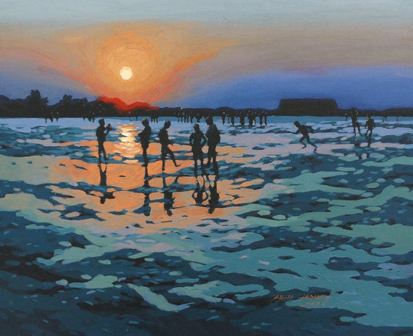 Landscape acrylic painting titled 'Evening At Albaag Beach', 24x30 inches, by artist Abhijit Jadhav on Canvas