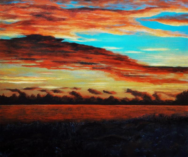 Nature acrylic painting titled 'Evening Shades', 30x36 inches, by artist Seby Augustine on Canvas