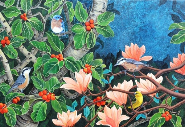 Nature acrylic painting titled 'Evening Song 5', 24x36 inches, by artist Vani Chawla on Canvas