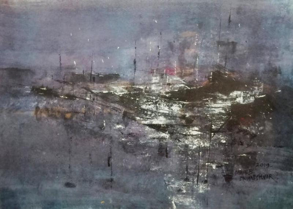 Abstract acrylic painting titled 'Eventide 04', 11x15 inches, by artist Dnyaneshwar Dhavale on Acrylic on Paper