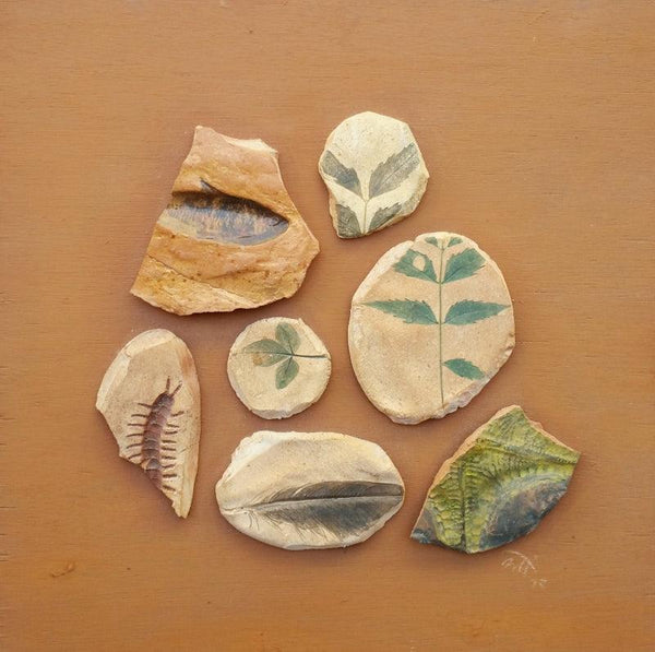 contemporary mixed media titled 'Evidence 1', 14x14 inches, by artist Onkar Kshirsagar on Plywood