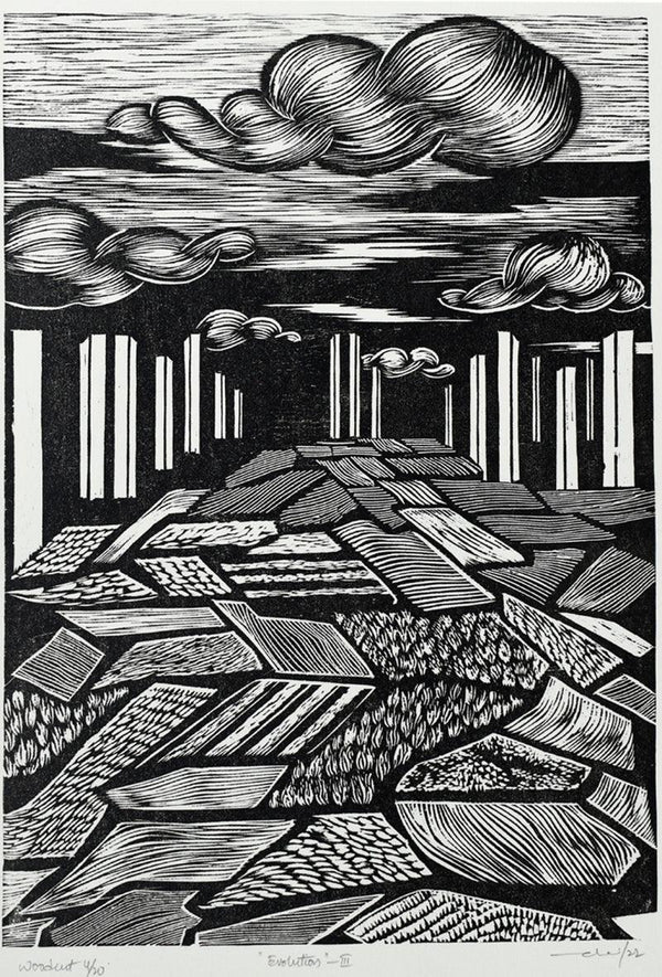 contemporary printmaking titled 'Evolution 3', 11x8 inches, by artist Appalachari Chalapaka on Paper